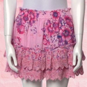 LoveShackFancy Pink Floral Mini Skirt